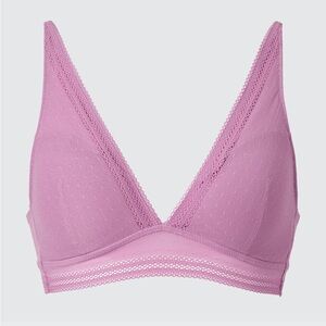 UNIQLO Women Plunging Relax Lace Wireless Bra Purple Size M (Asian L)